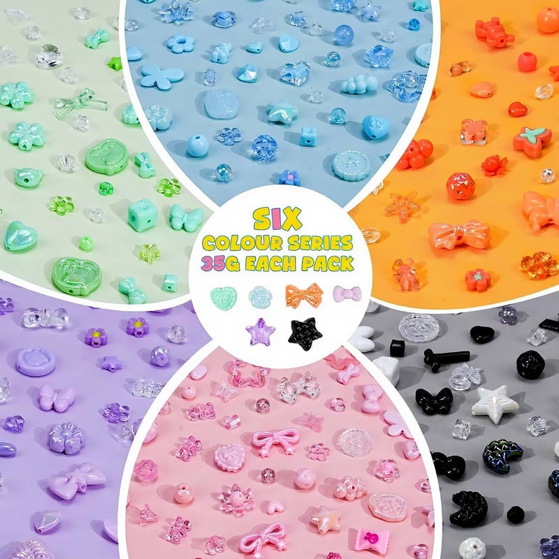 Sunlode 400-450PCS Acrylic Beads for Bracelet Making, Assorted 6 Colors Cute Beads, Flower Bow Candy Bear Kawaii Bracelet Charms for Jewelry Making, Necklace Keychains Phone Charms DIY Crafts Gifts - Image 4